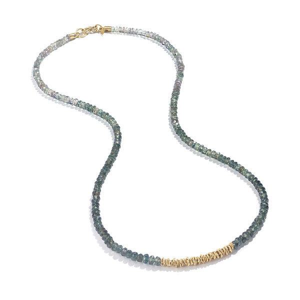 STRAND OF GREEN SAPPHIRE BEADS NECKLACE - 18.5"