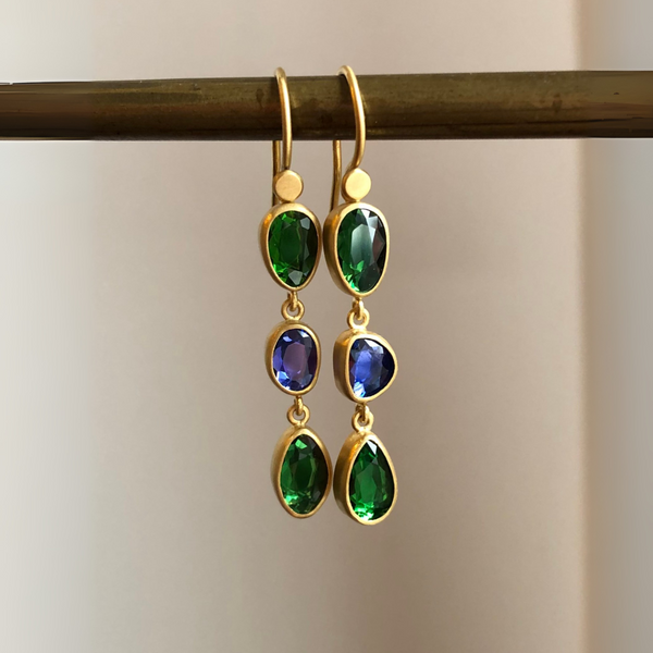 GREEN TOURMALINE AND SAPPHIRE DROP EARRINGS