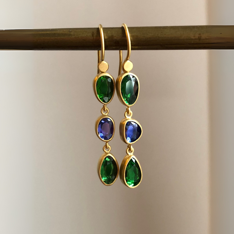 GREEN TOURMALINE AND SAPPHIRE DROP EARRINGS