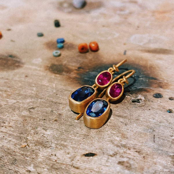 SAPPHIRE AND RUBY DOUBLE DROP EARRINGS