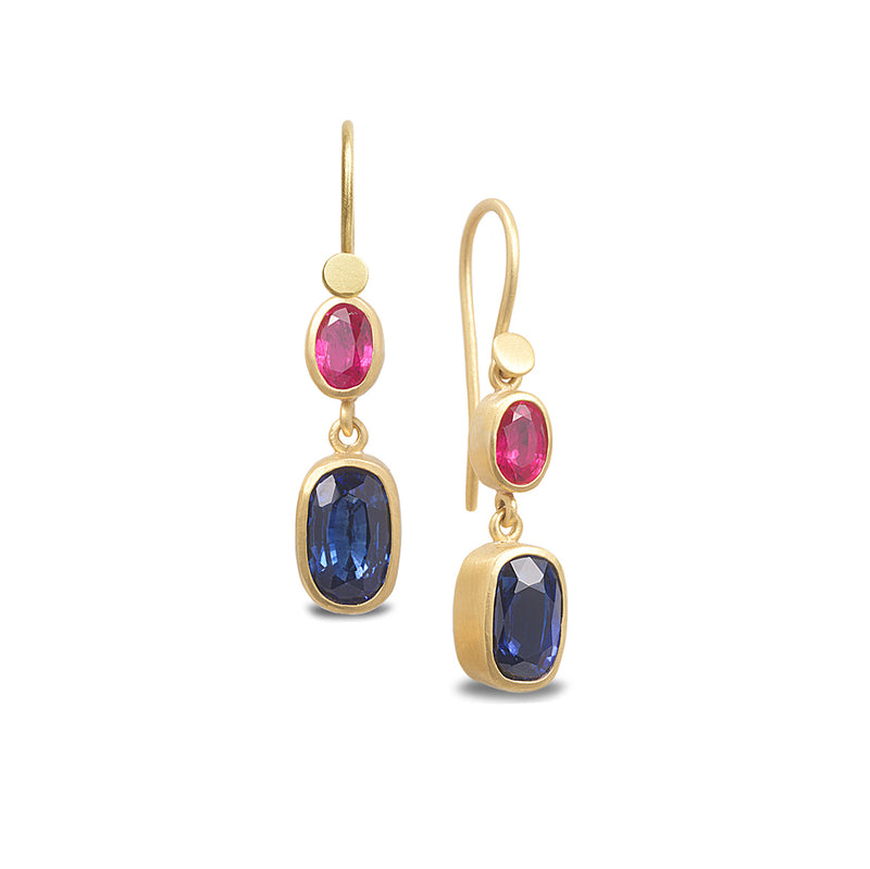SAPPHIRE AND RUBY DOUBLE DROP EARRINGS