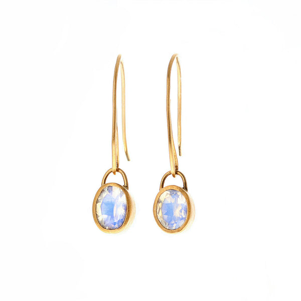 The Golden Eye: Indian Blue Flash Moonstone Earrings