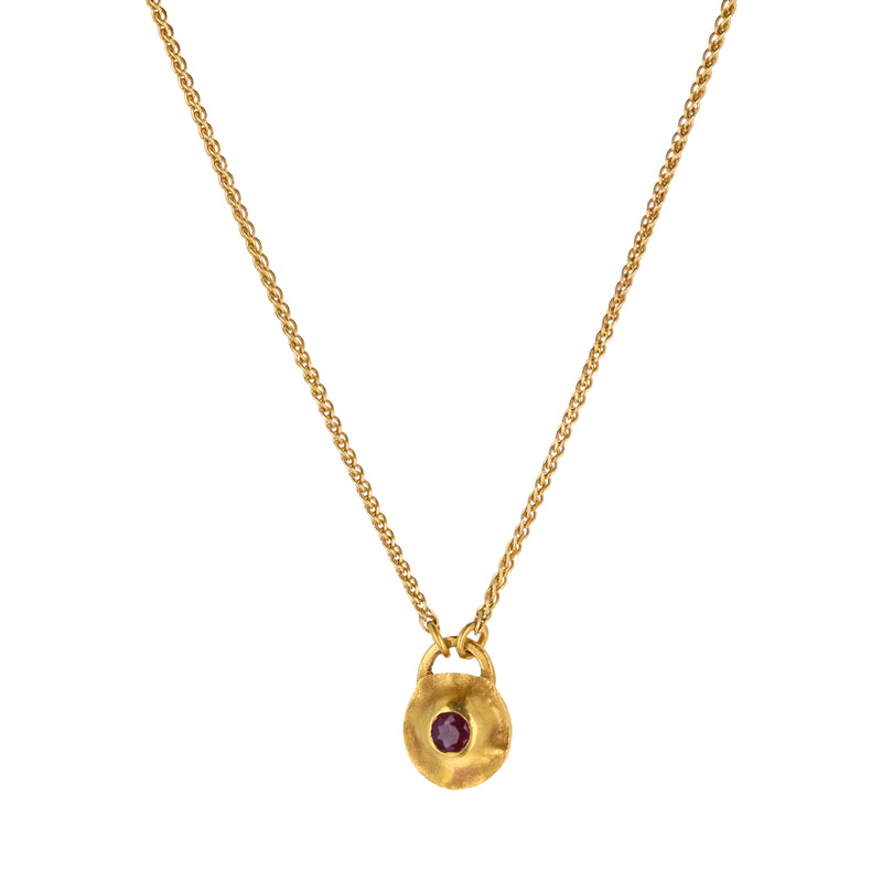 GOLD PLATE RUBY PENDANT NECKLACE