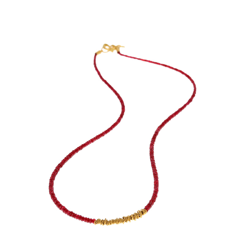 STRAND OF RUBY BEADS NECKLACE - 18"