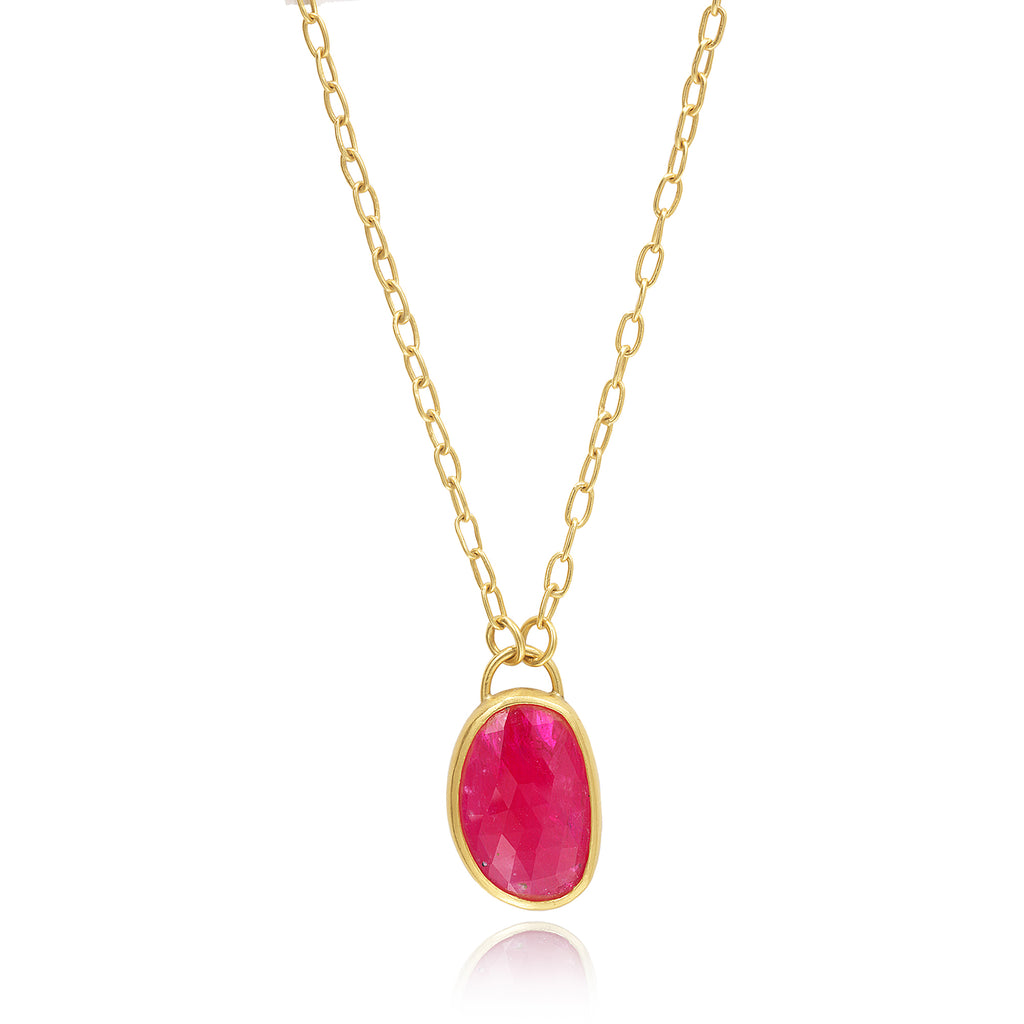 Ruby Necklace - Round 0.45 Ct. - 14K White Gold #J8099 | The