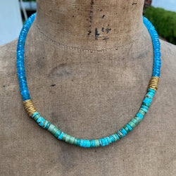 APATITE AND TURQUOISE BEADED NECKLACE - 19"