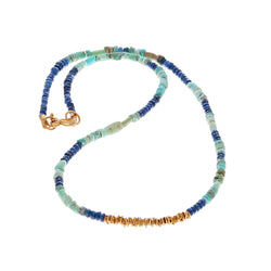 STRAND OF TURQUOISE AND BLUE SAPPHIRE BEADS NECKLACE - 17.5"