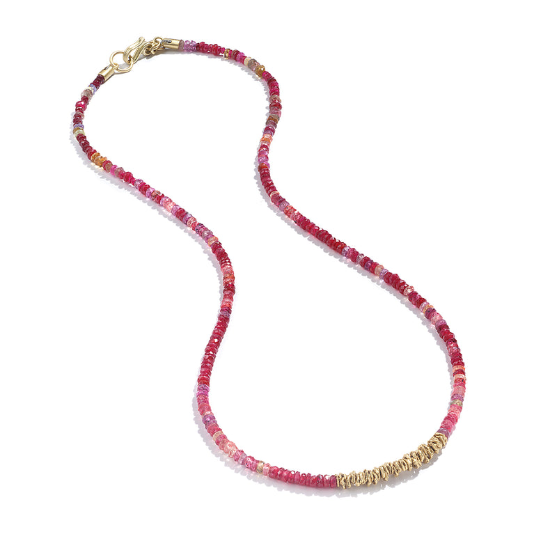 STRAND OF RUBY AND TOURMALINE BEADS NECKLACE - 16.5"