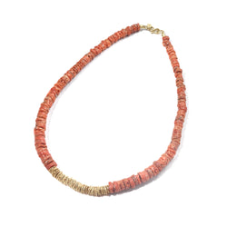 CORAL STRAND NECKLACE WITH GOLD DISCS