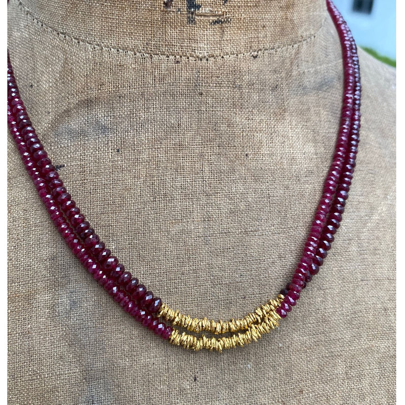 Minimalist Ruby Gemstone Necklace: Multi-Layer Beaded Strand Minimalist Ruby Gemstone Necklace: Multi-Layer Beaded Strand